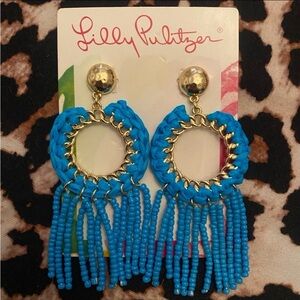 Lilly Pulitzer Shell Me Something Good Fringe Earrings in Turquoise Oasis